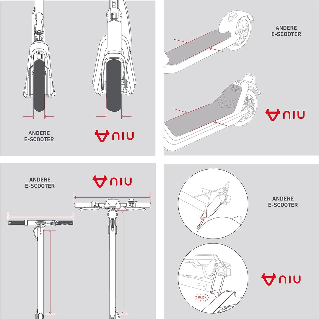 NIU E-Scooter mit & ohne Strassenzulassung (je nach Model bis zu 65km Reichweite & 120kg Belastung;