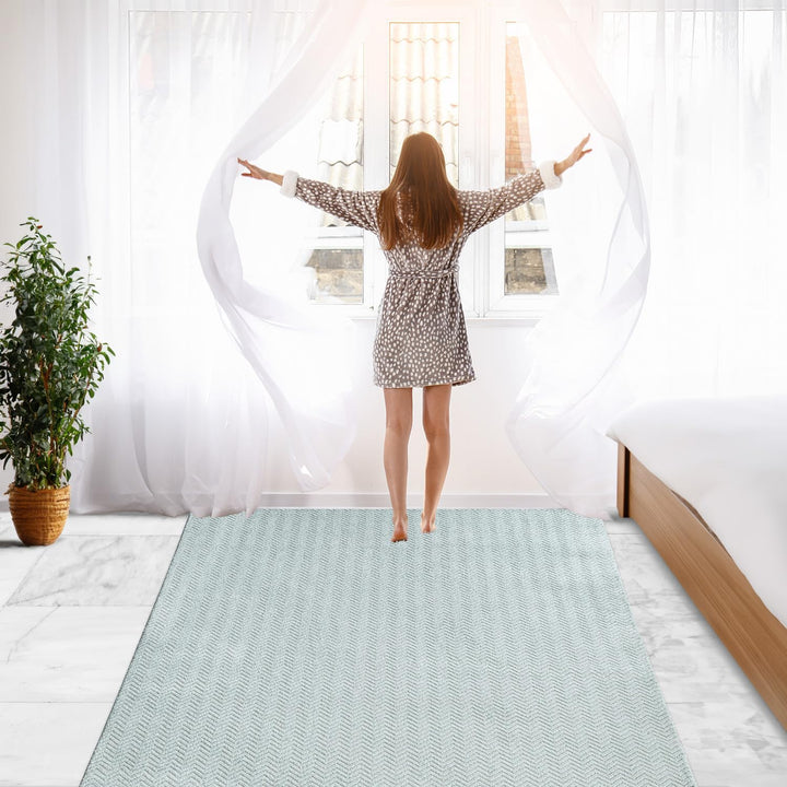 payé Teppich Wohnzimmer - Grün - 160x230cm - Meliert Muster- Einfarbig - Hoch Tief Effekt - Kurzflor