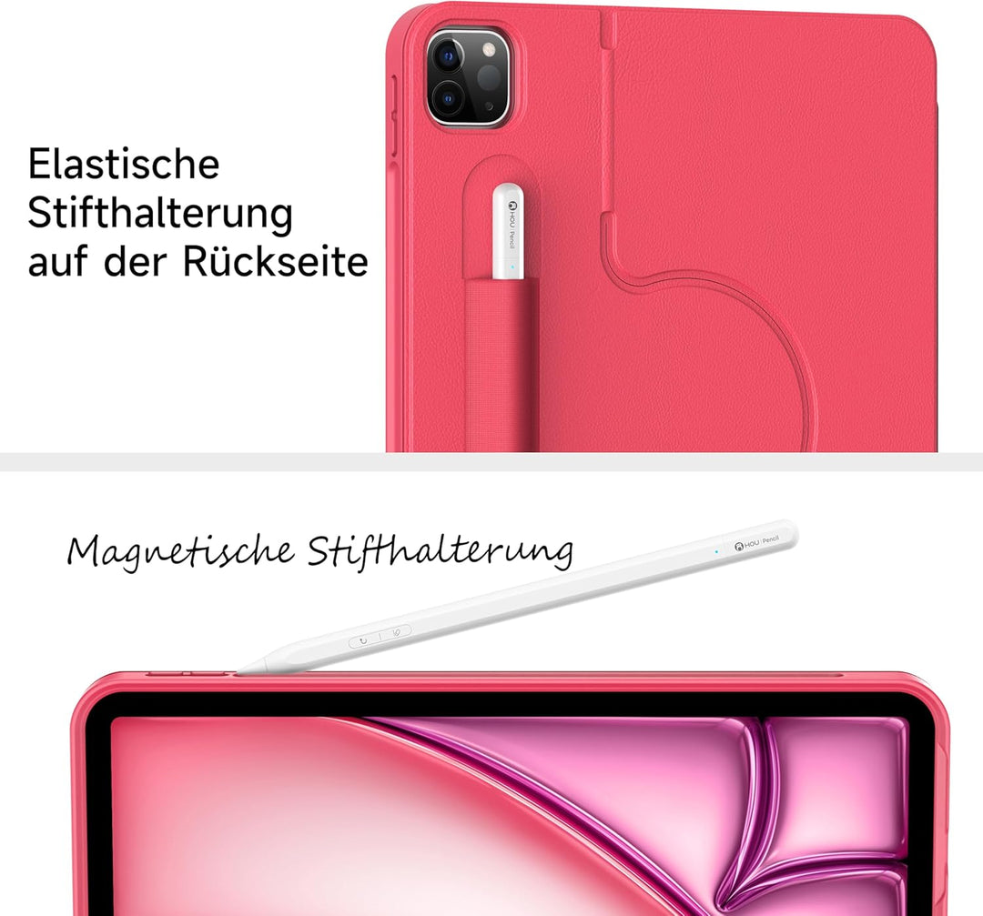 HOU 360° Drehbare Abnehmbare Hülle mit Tastatur für iPad Air 11" (M3/M2) 2025, Air 7/6/5/4,Pro 11" (