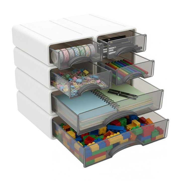 6 Stück Schreibtisch Organizer Schubladen, Stapelbare Aufbewahrungsbox mit Schubladen, Büro Schublad