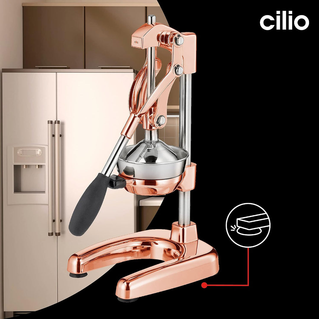 Cilio C309454 Manuelle Saftpresse, Zinkdruckguss, Kupfer, 23 x 19 x 44 cm, Kupfer