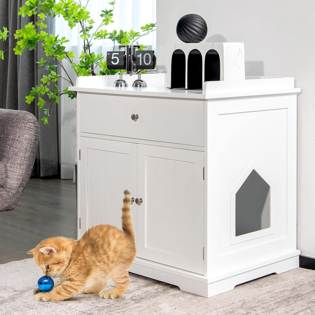 GYMAX Katzenklo Schrank, Katzenschrank für Katzentoilette, Katzenhaus versteckt mit Seiteneingang, S