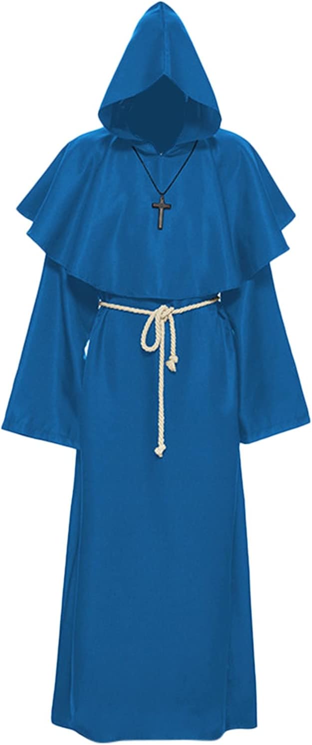 Robe Mönch Kostüm Herren mit Kapuze und Kreuz, Mönch Priester Kostüm Gewand Mittelalter Renaissance