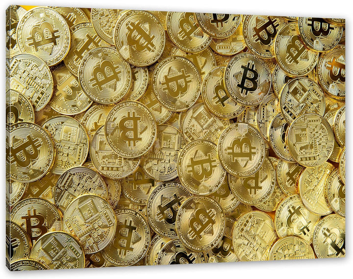 Pixxprint Bitcoins BTC Coin als Leinwandbild | Grösse: 120x80 cm | Wandbild | Kunstdruck | fertig be