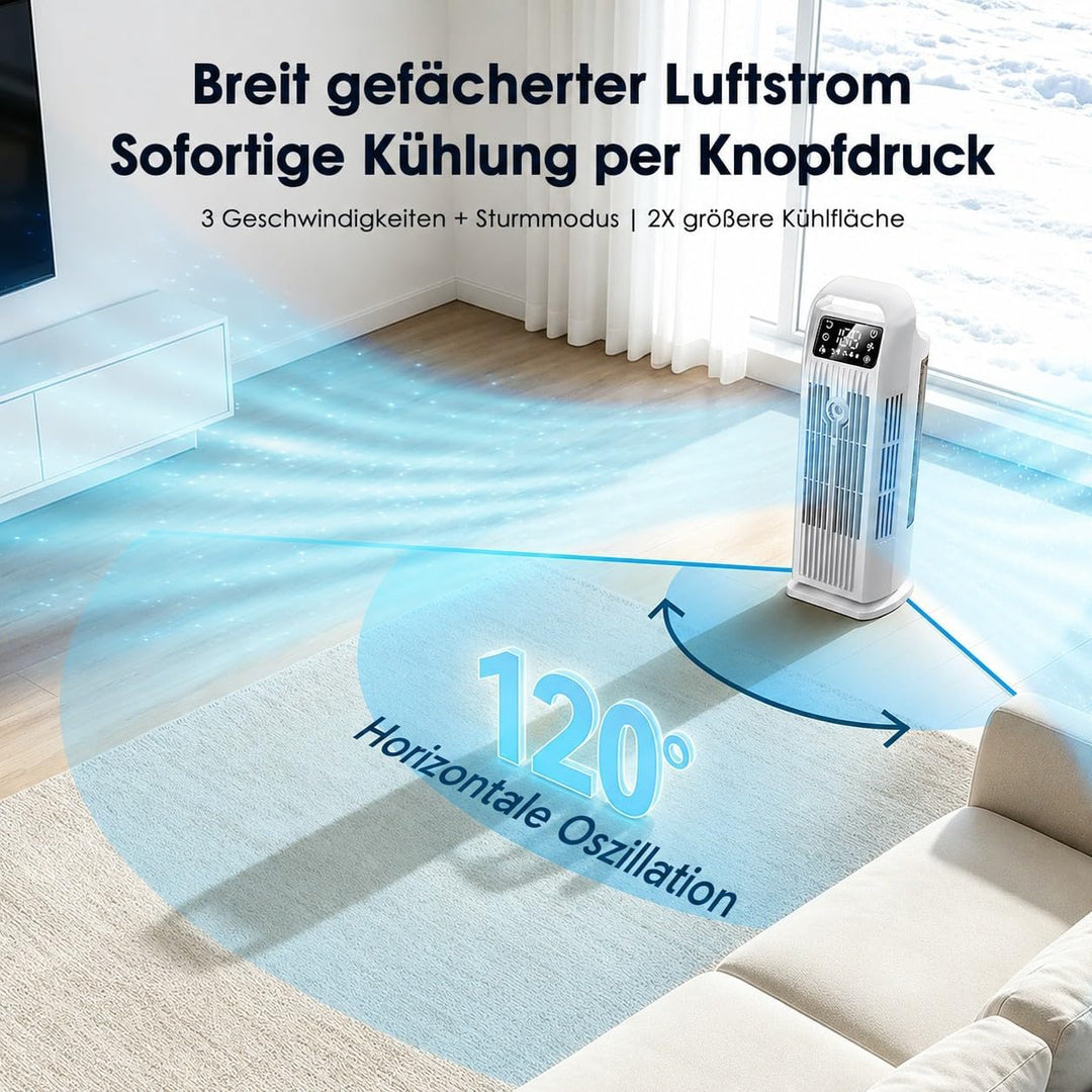 Mobile Klimaanlage ohne Abluftschlauch 6-in-1, Luftkühler mit Wasserkühlung &amp; 1200ml Tank, 7m/s Turb