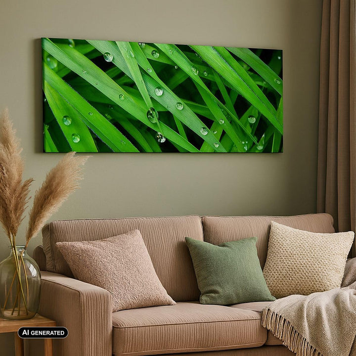 Panorama Bilder auf Leinwand 100x40cm Leinwandbild Natur Gras Wasser Tropfen Gross Wanddeko Bild Sch