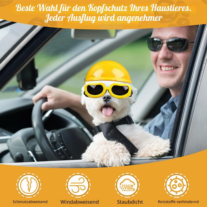 Haustier-Hundehelm und Hundebrillen-Set, gepolstert, 10.2 cm, Motorradhelm, Hunde-Sonnenbrille, Sich