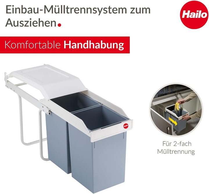 Hailo 3659-001 Multi-Box 2x15 Mülltrennungs-System S,, Weiss