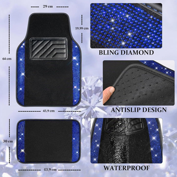 CAR PASS Bling Diamant Auto Fu?matten, Gl?nzend Glitzernder Kristall, Universal Fussmatten Auto mit