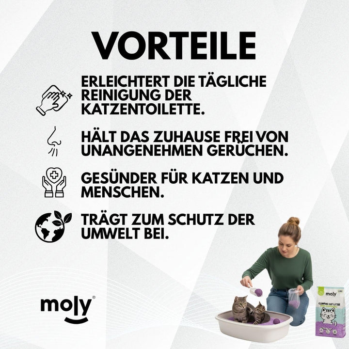 MOLY 2 x Tofu und Lavendel-Katzenstreu, 5,6 kg, 7,4 l, biologisch abbaubar und saugfähig, mit Lavend