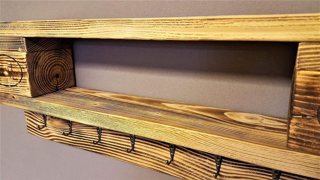 Schlüsselbrett mit Ablage Holz vintage aus Europalette mit 8 Schlüsselhaken incl. Aufhängung Schlüss