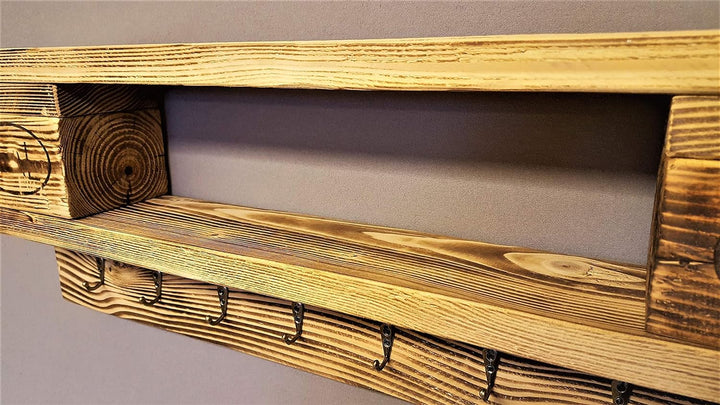 Schlüsselbrett mit Ablage Holz vintage aus Europalette mit 8 Schlüsselhaken incl. Aufhängung Schlüss