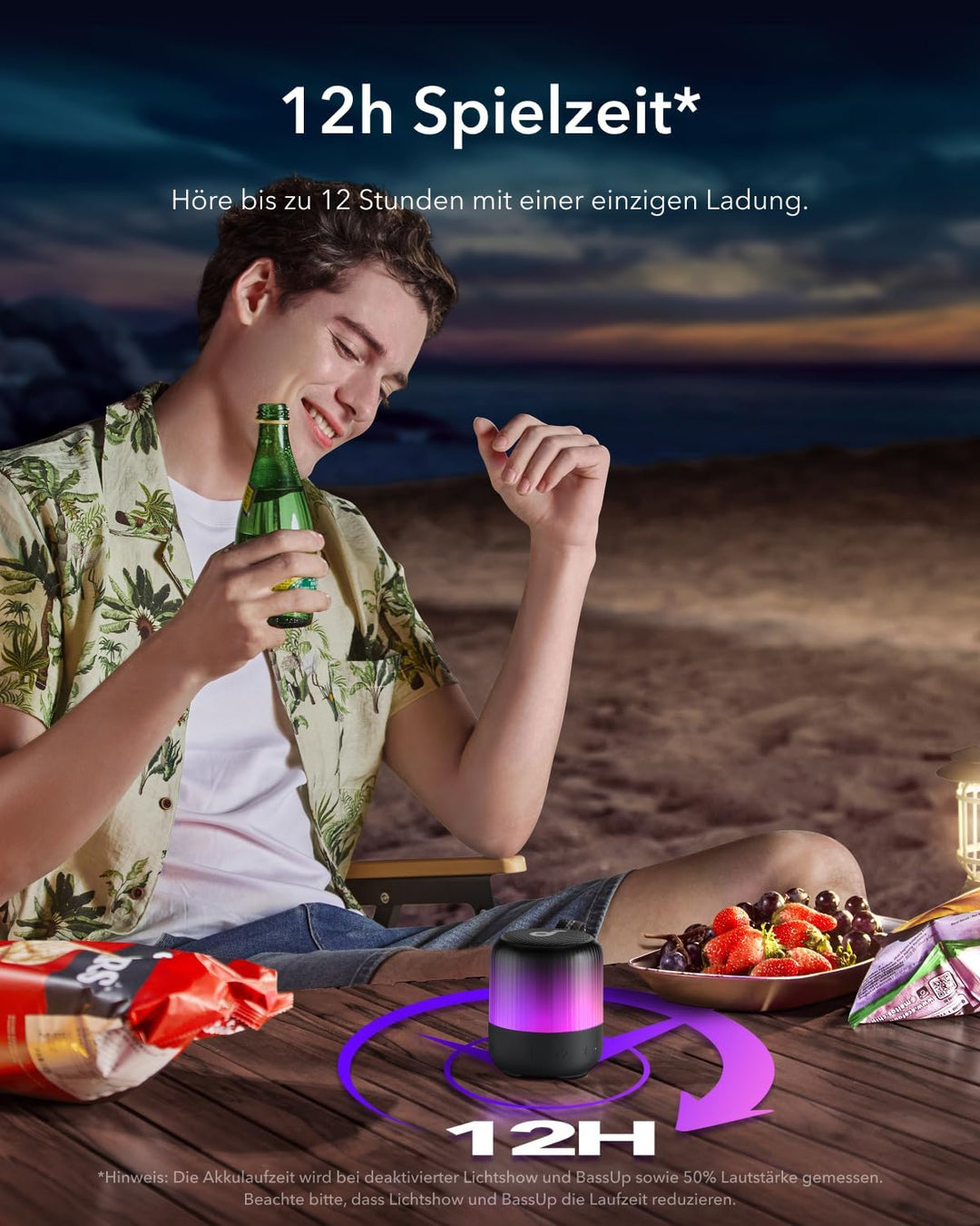 soundcore Glow Mini Speaker, Tragbarer Bluetooth-Lautsprecher, 360° Sound, Lichtshow, 12h Spielzeit,