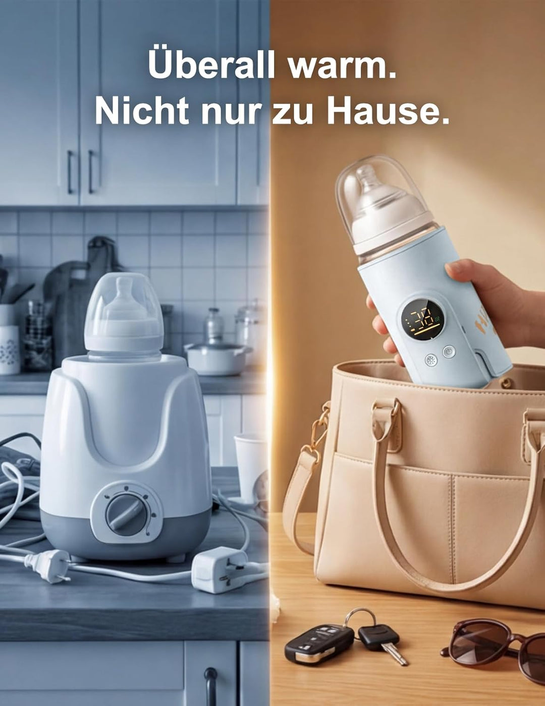 Drahtloses Milchwärmer, mit LED Temperaturdisplay 8000mAh Flaschenwärmer Baby Unterwegs 6 stufige Sc