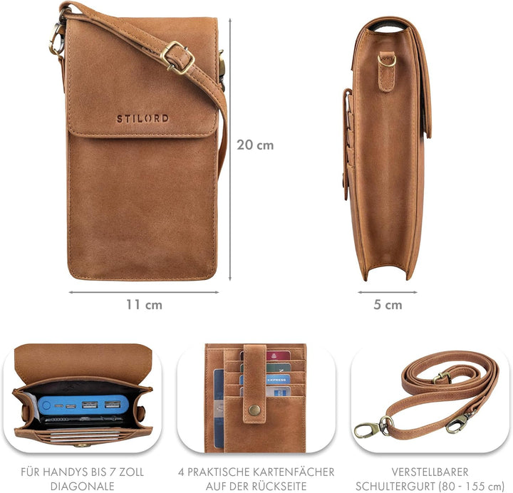 STILORD "Imola Echtleder Handytasche 7 Zoll Damen Herren Vintage Umhängetasche Brustbeutel Leder Dam