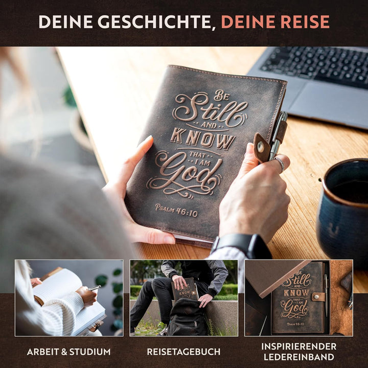 moonster Ledernotizbuch A5 Nachfüllbar – Notizbuch A5 Leder Damen mit Eingeprägtem Bibelvers Psalm 4