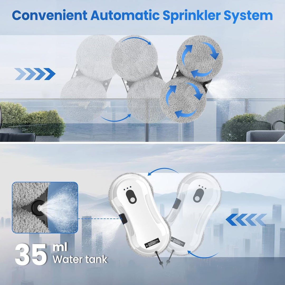 Fensterputzroboter mit Wasserstrahl, 5600Pa Fensterreiniger Roboter mit 35-ml-Wassertank, 3 Reinigun