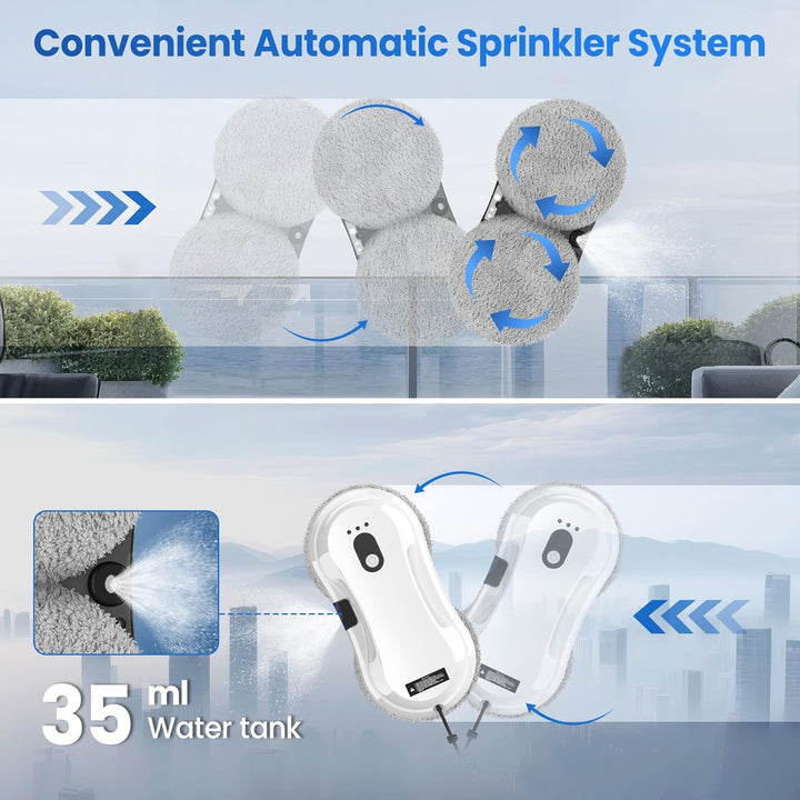 Fensterputzroboter mit Wasserstrahl, 5600Pa Fensterreiniger Roboter mit 35-ml-Wassertank, 3 Reinigun