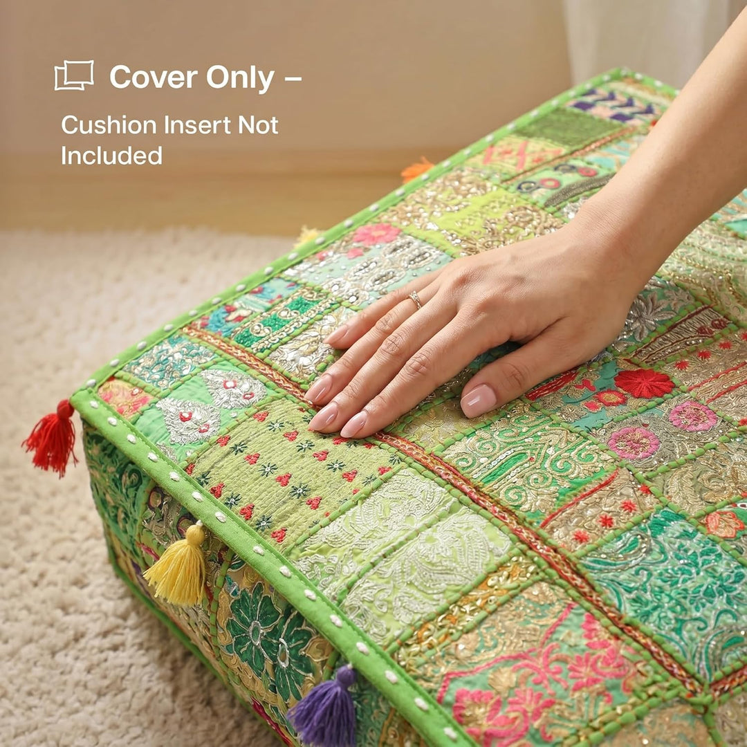 THE ART BOX 88 x 88 x 12 cm, Vintage-Patchwork, grosses Outdoor-Kissen, grosses Hundebett, Gartendek
