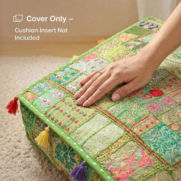 THE ART BOX 88 x 88 x 12 cm, Vintage-Patchwork, grosses Outdoor-Kissen, grosses Hundebett, Gartendek