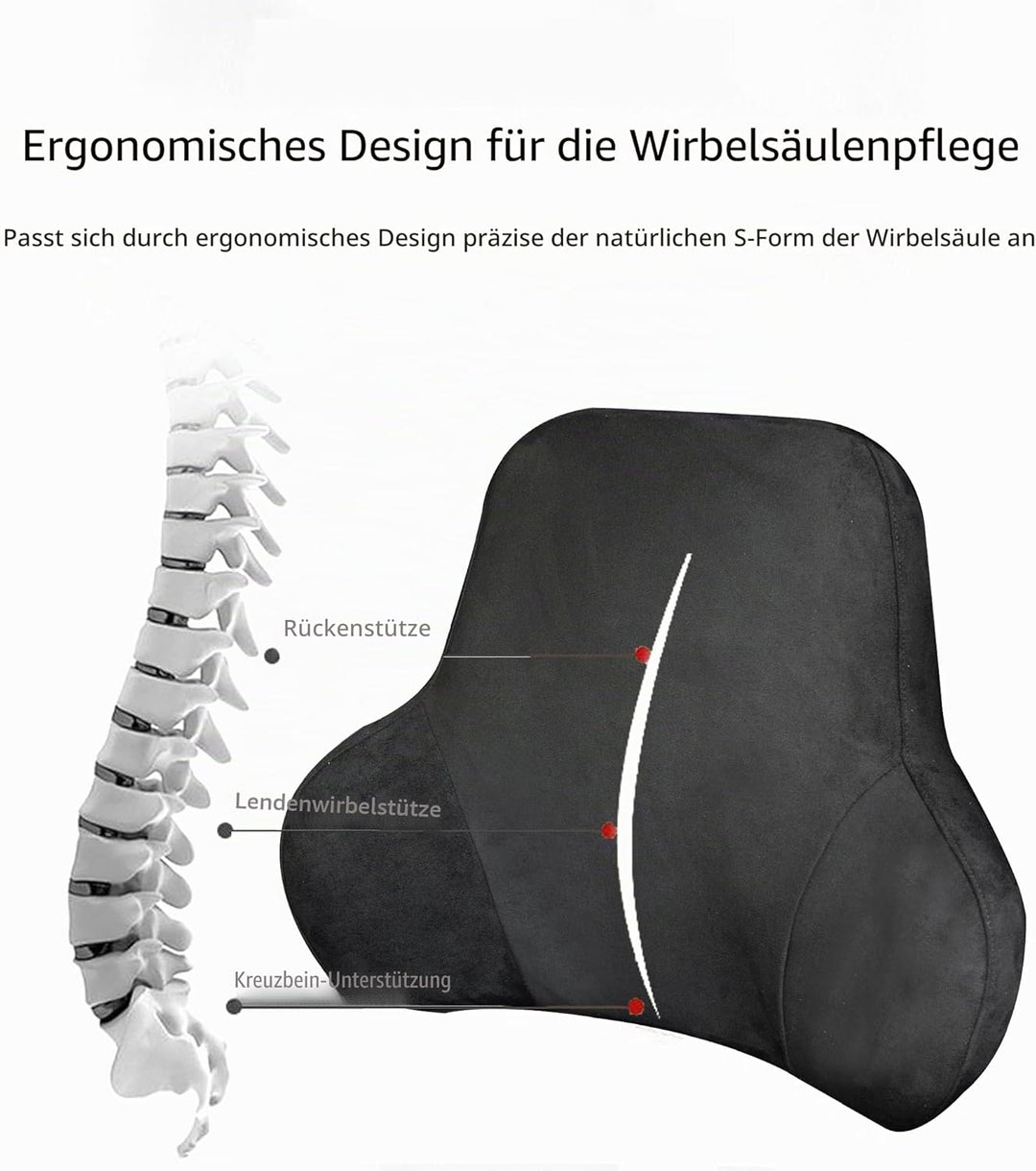 Lordosenstütze Auto Lendenkissen aus Memory-Schaum mit abnehmbarem Wildleder Veloursbezug – Ergonomi