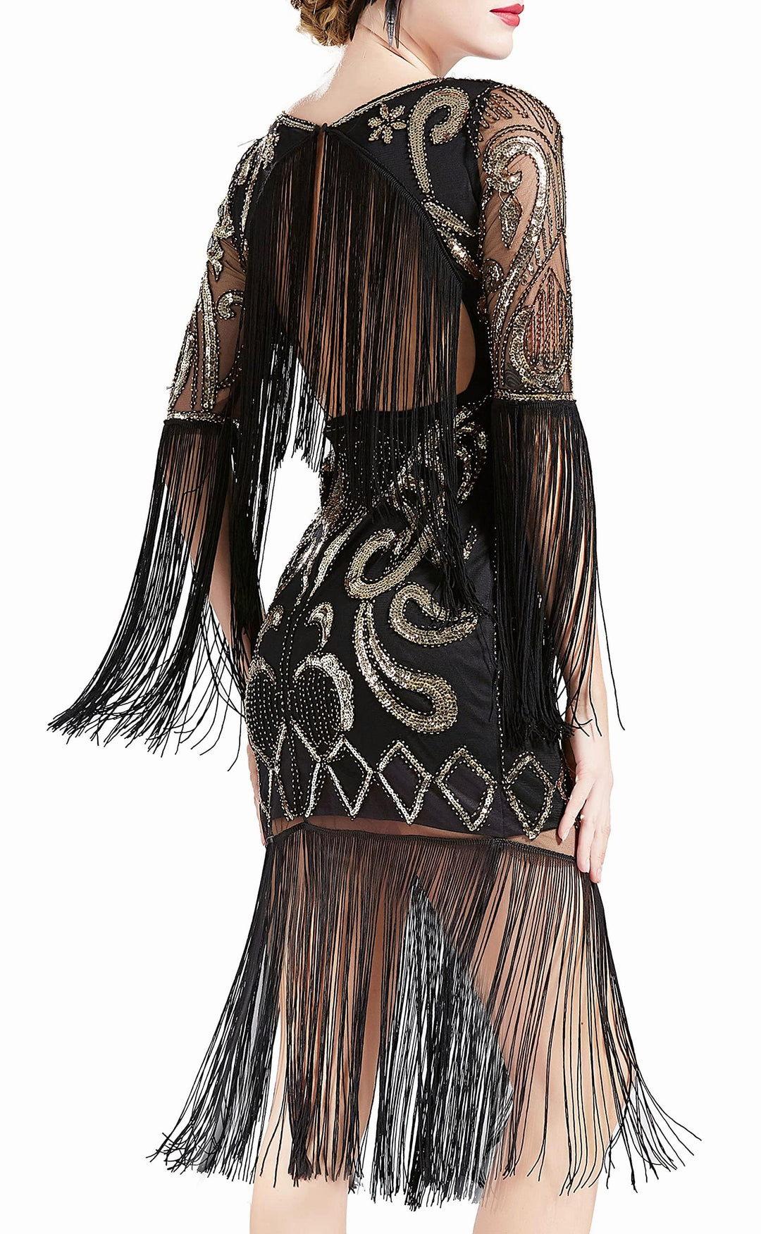 BABEYOND 1920er Jahre Flapper Kleid Lang Fransen Gatsby Kleid Roaring 20er Jahre Pailletten Perlen K