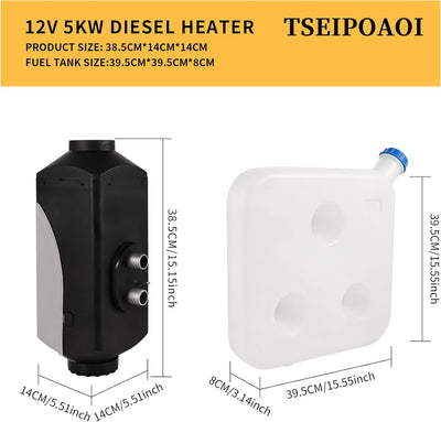 12V 5KW Dieselheizung, Standheizung Diesel mit 10L Tank, LCD Monitor, Automatische Höhenerkennung Di