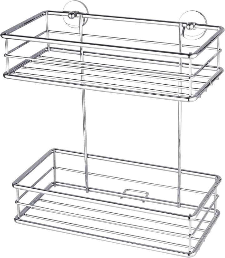 tesa baath Plus Duschkorb aus Edelstahl, zweistöckig, verchromt, inkl. Klebelösung, 275mm x 250mm x