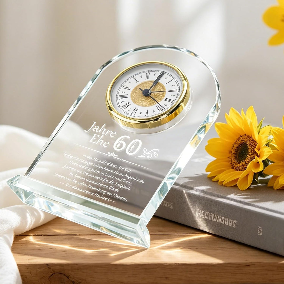 Diamantene Hochzeit Geschenk, Schreibtischuhr zum 60. Jahrestag, Quarzuhr für Paar, Eltern & Grossel