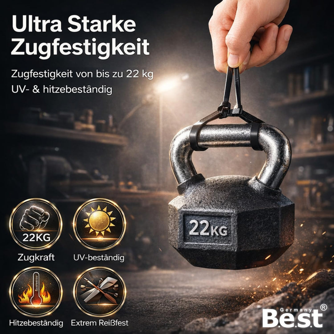 Kabelbinder Schwarz 1000 Stück - 4,8 x 300 mm – Reissfest, Belastbar & Robust – Kunststoff Kabelbind
