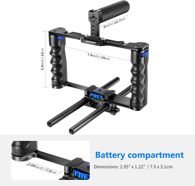 NEEWER Montageset für Videokamera, Aluminiumlegierung, mit Zwei oberen Griffen, 15 mm, kompatibel mi