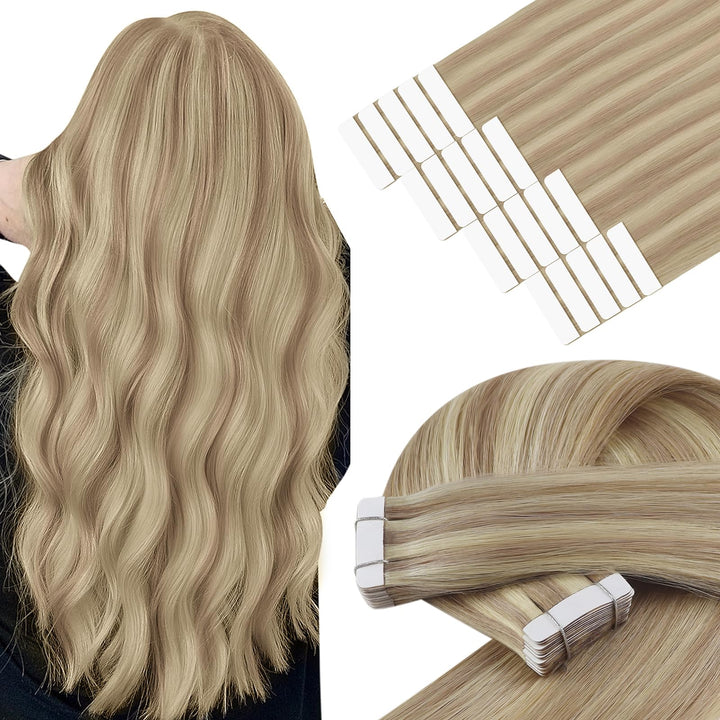 YoungSee Tape Extensions Echthaar Blond 30 cm Echthaar Extensions Tape Blond Glatt Tape in Extension