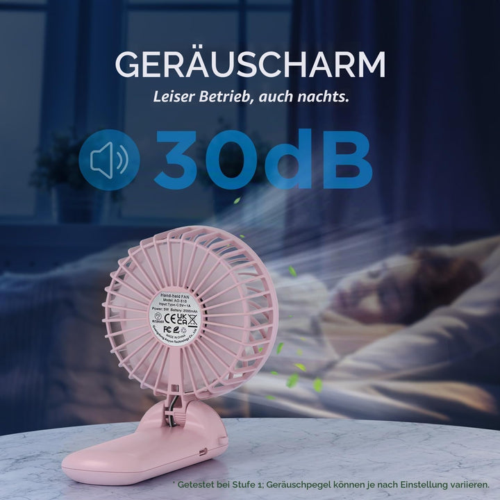 Lepwings Handventilator, Mini Ventilator USB Wiederaufladbar, 5,5-16 Std. Laufzeit, 4 Windgeschwindi