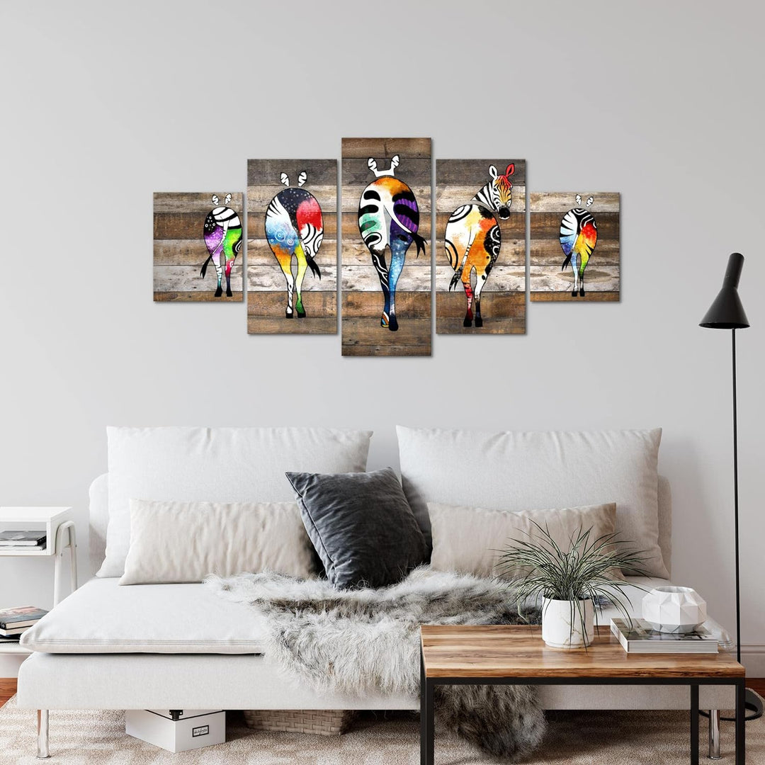 Runa Art Wandbilder Zebra 5 Teilig Bild auf Vlies Leinwand Deko Loft Wohnzimmer Streetart Beige Brau