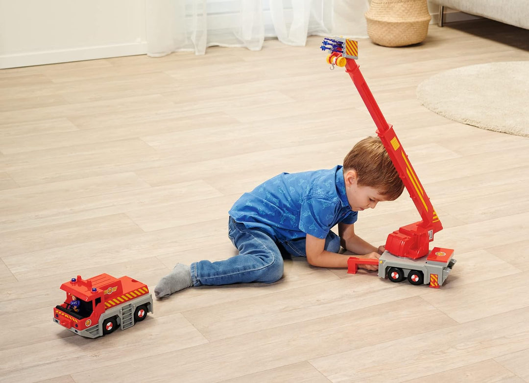 Simba 109252517 - Feuerwehrmann Sam Spielzeug-Kran (50 cm) - 2-in-1 Rettungs-Fahrzeug (Auto & Kran)