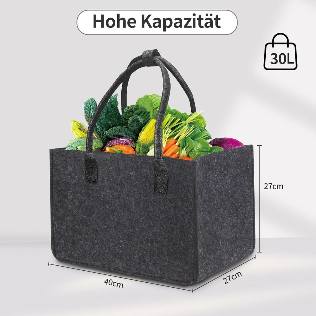 Leerweii 2 Stück 30L Filztasche Einkaufstasche, 40x27x27 cm Filztaschen Shopper mit Innentasche Eink