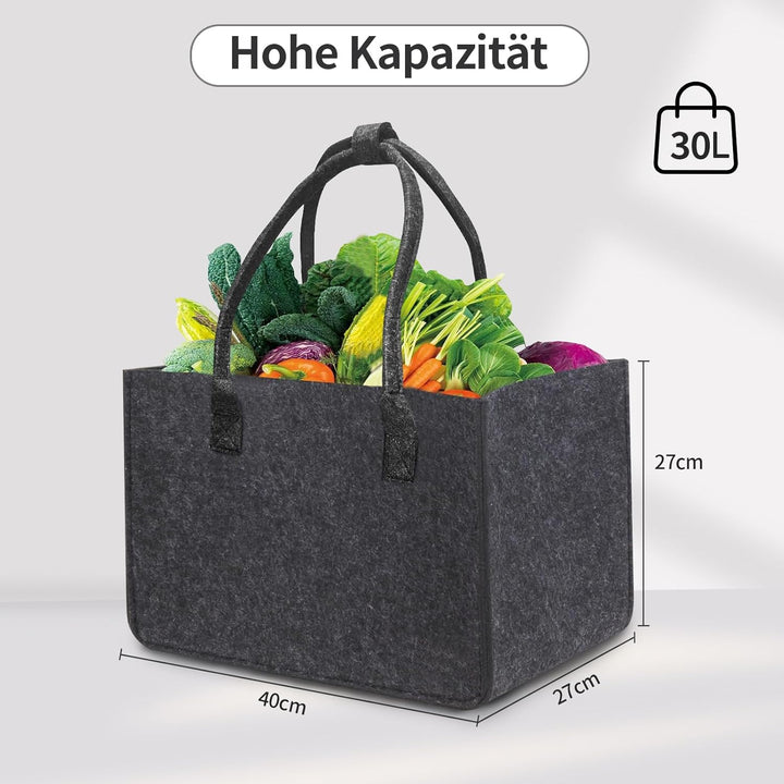 Leerweii 2 Stück 30L Filztasche Einkaufstasche, 40x27x27 cm Filztaschen Shopper mit Innentasche Eink