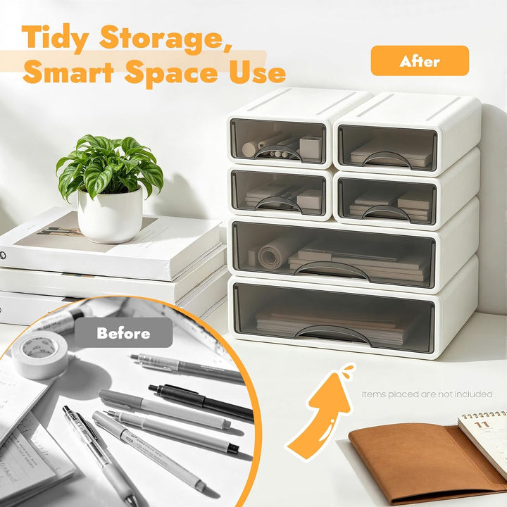 6 Stück Schreibtisch Organizer Schubladen, Stapelbare Aufbewahrungsbox mit Schubladen, Büro Schublad