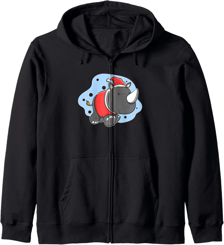 Weihnachtsschwarzes Nashornbild Kapuzenjacke
