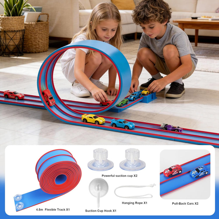 4.5m Flexible Rennbahn Kinder Set,Flexible Autorennbahn Kinder,Für Hot Wheelsz Rennstrecke,Tragbare