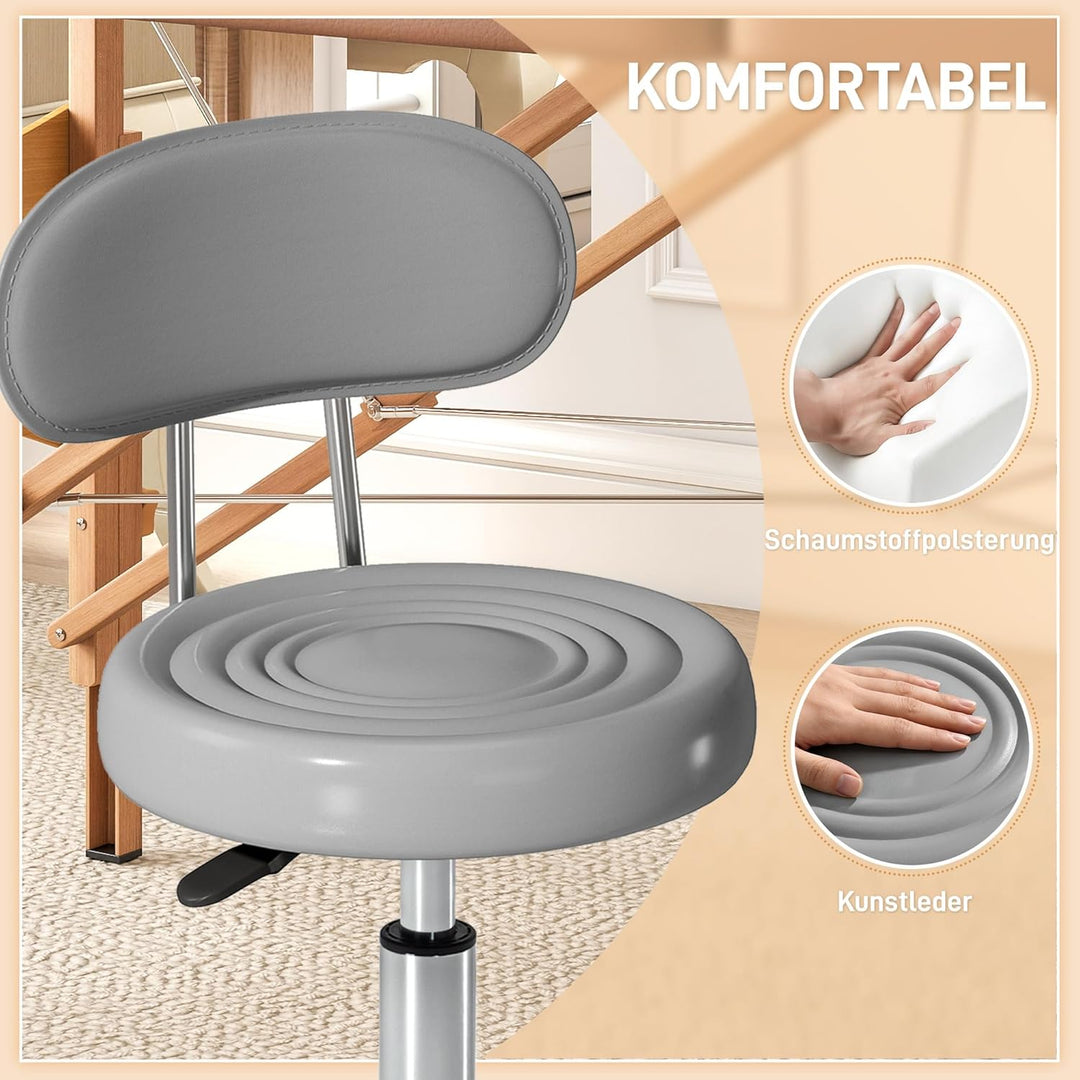HOMCOM Rollhocker höhenverstellbar Drehhocker Drehbar Salon Hocker mit Lehne, Rädern, Arbeitshocker
