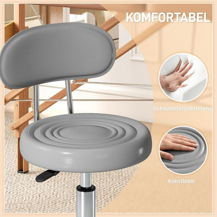 HOMCOM Rollhocker höhenverstellbar Drehhocker Drehbar Salon Hocker mit Lehne, Rädern, Arbeitshocker