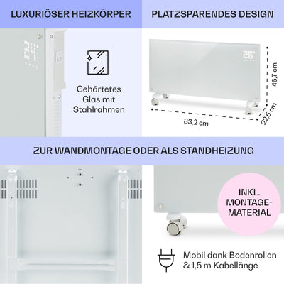 Klarstein Elektroheizung, Konvektor-Heizung mit Bodenrollen, Mobile Elektroheizung Energiesparend, S