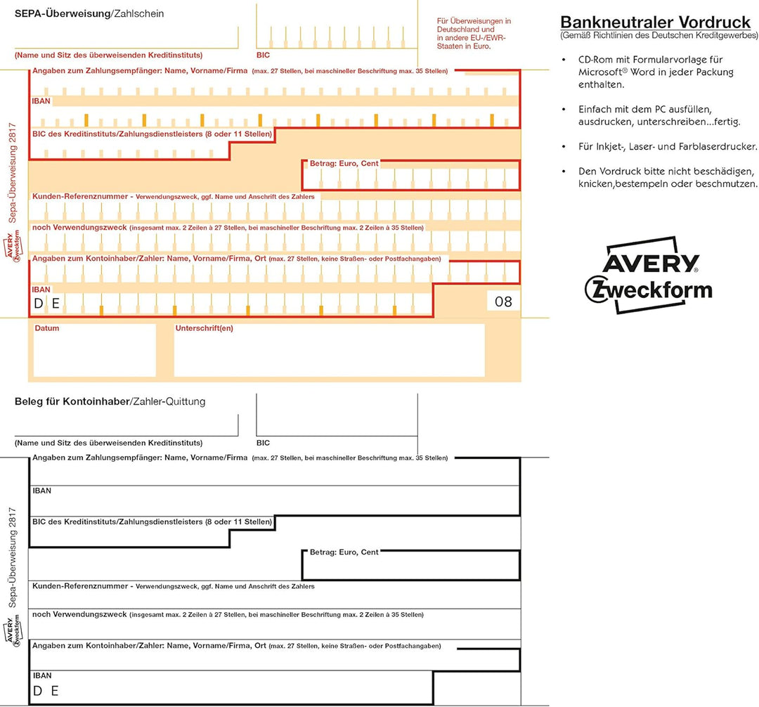 SIGEL ZV570 SEPA-Überweisungen, A4, 100 Blatt, incl. free download Beschriftungsassistent & AVERY Zw