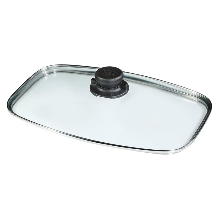 Original Gundel GLASDECKEL, rechteckig, 33 x 21 cm, backofenfest, mit Ventil für Guss-Bräter klein