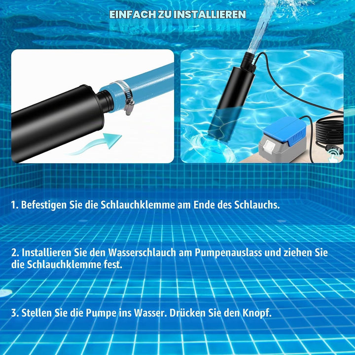 Tauchpumpe kompatibel mit Makita 18V Batterie, 30L/min, Aufzug 15FT, 120W angetriebene Wasserpumpe,