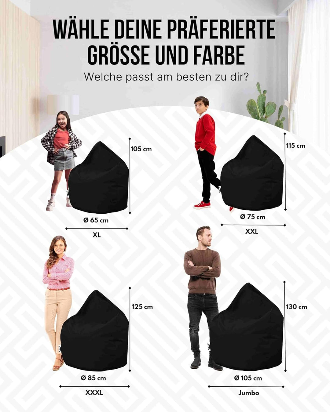 PATCH HOME Patchhome Sitzsack Tropfenform mit Reissverschluss Nachfüllbar - für In &amp; Outdoor - mit S