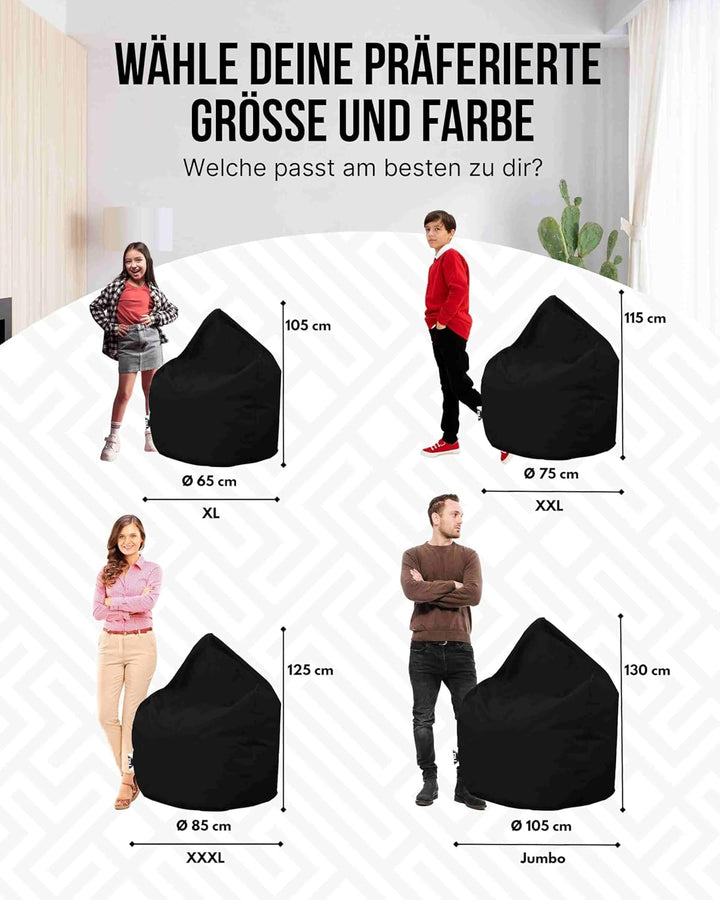 PATCH HOME Patchhome Sitzsack Tropfenform mit Reissverschluss Nachfüllbar - für In &amp; Outdoor - mit S