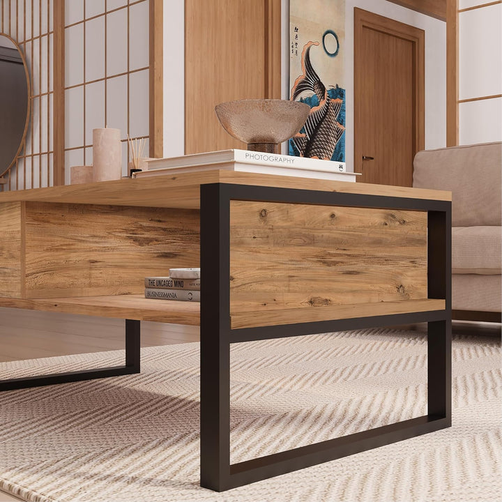 [en.casa] Couchtisch Laukaa Beistelltisch mit 2 Ablagefächern Wohnzimmertisch 44,5 x 100 x 60 cm Sof