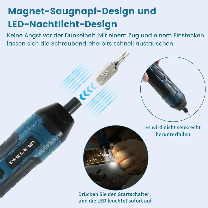 Mini Akkuschrauber 105 in 1, 4V Akku Schraubendreher, Elektrischer Schraubendreher, mit 4-Gang-Drehm